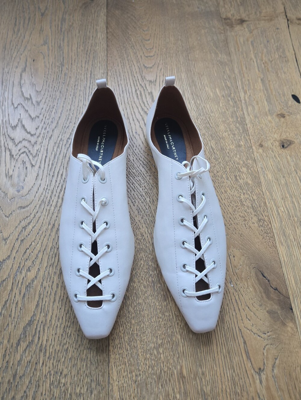 Stella McCartney White Lace-Up Pointed Toe Flats